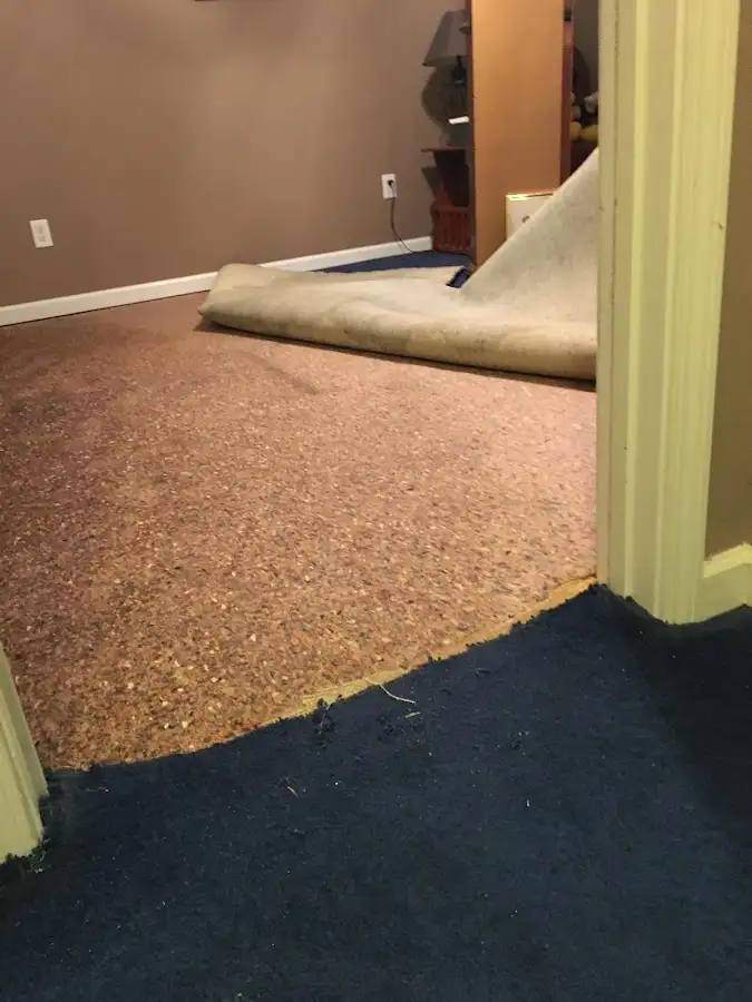 Carpet pad removal revealing water damage during Drying & Dehumidification in Mililani Town