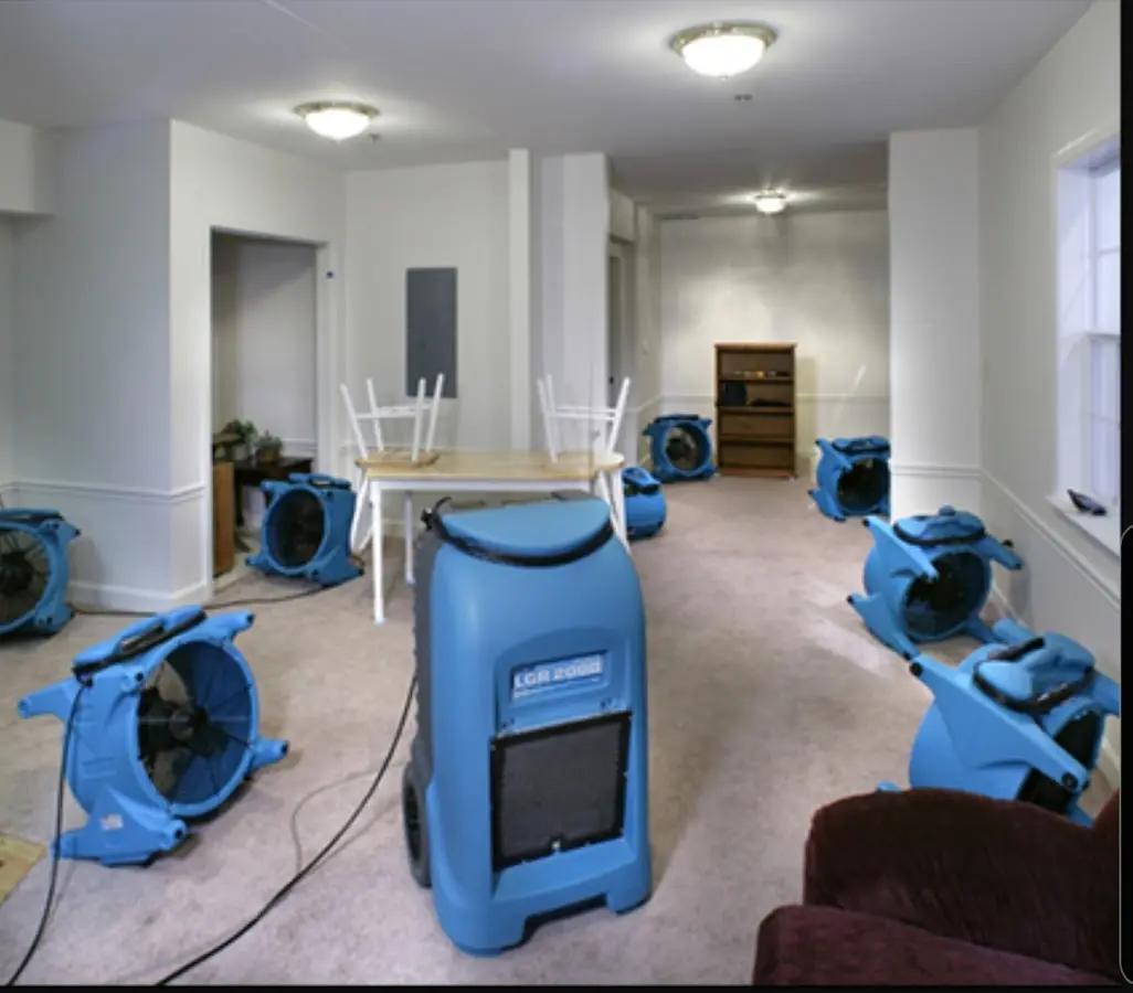 Air movers and dehumidifier setup for Water Damage Restoration in Mililani Town